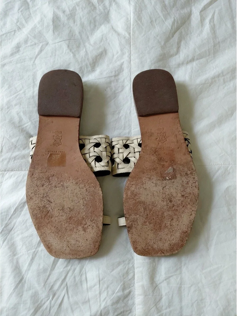 Tory Burch Cream and Brown Woven Thong Slides Size 8.5 EUC #753